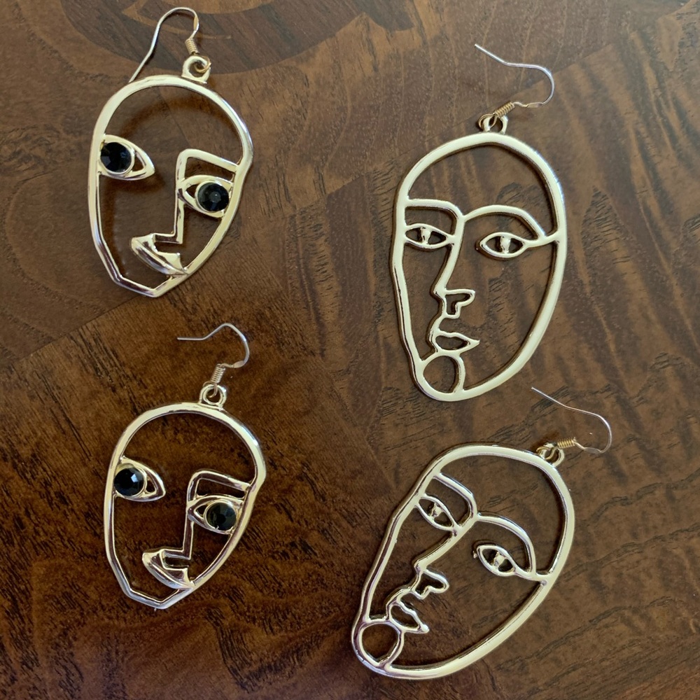 avant garde modern art funky face earrings 2 pairs - Picture 4 of 5